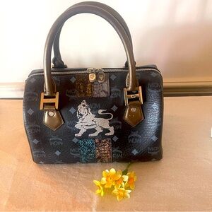 MCM Visetos Lion Princess Boston Handbag
